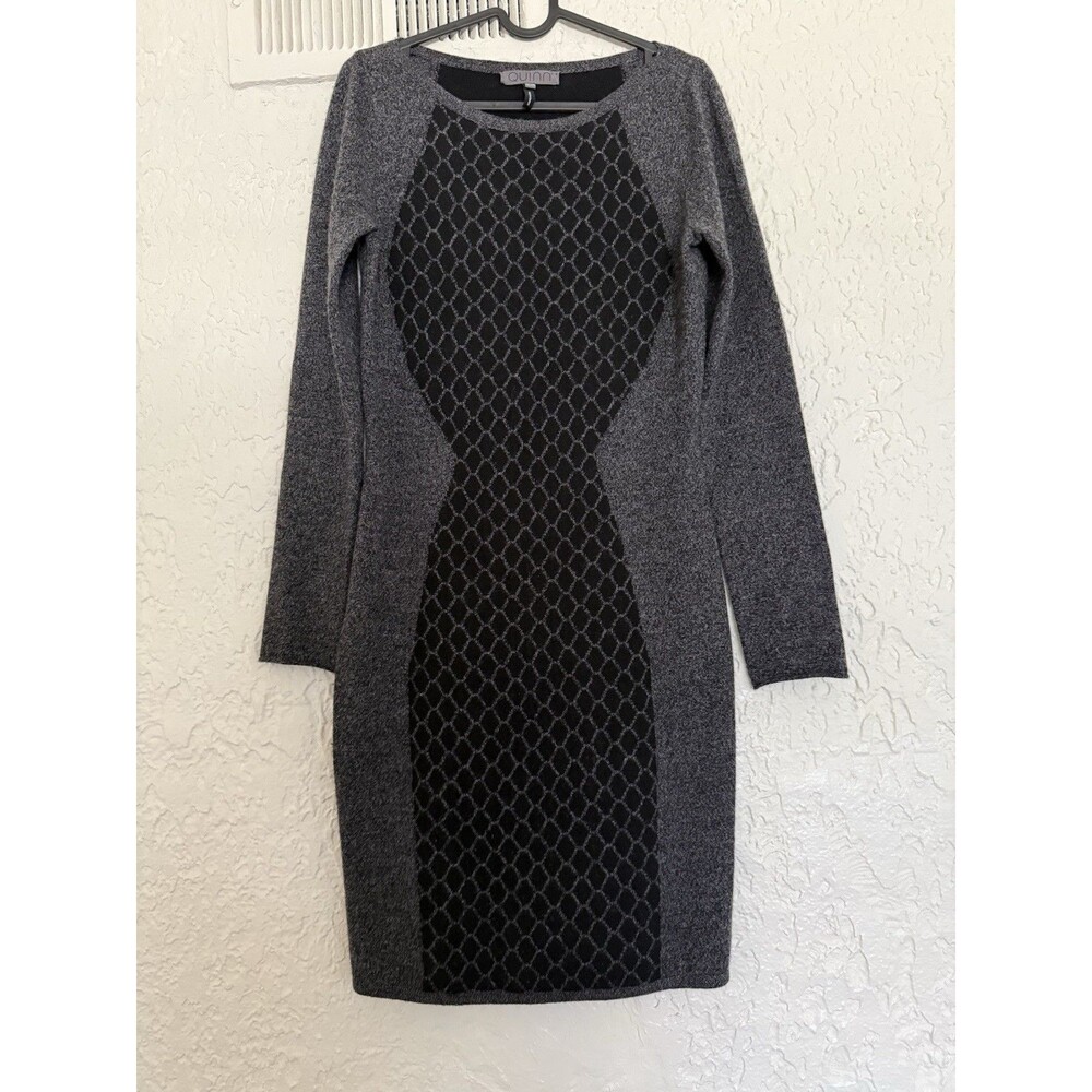 Quinn Dress Cashmere Sweater Dress Gray Black Honeycomb Retail $295 SZ M